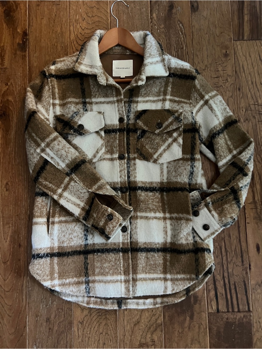 Thread & Supply Brown and White Plaid Button-Down Shacket